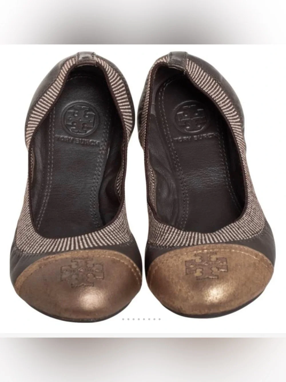 Tory Burch Bronze Metallic Cap-Toe Brown Ballet Flats